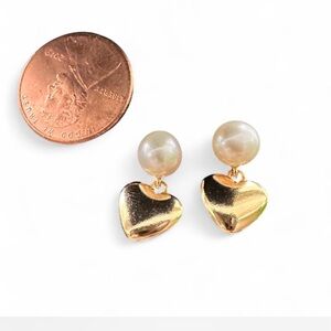 Gold Heart Freshwater Pearl Earrings